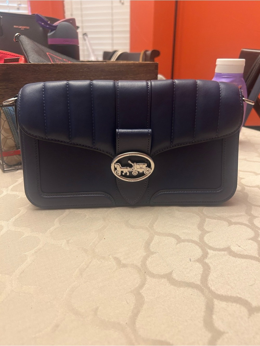 Coach Quilted Leather Crossbody Bag in Navy